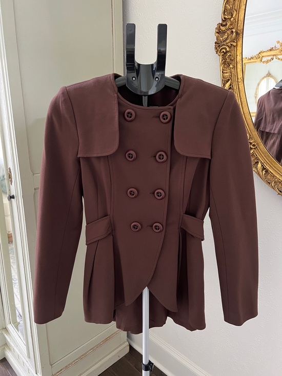 Nanette Lepore Jackets & Blazers - VINTAGE Nanette Lepore Double-Breasted Brown Peplum Jacket